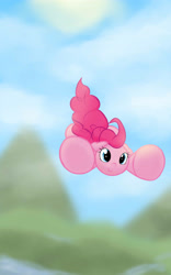 Size: 2000x3200 | Tagged: safe, artist:dshou, character:pinkie pie, species:earth pony, species:pony, cloud, falling, female, high res, mare, mountain, sky, skydiving, solo, underhoof