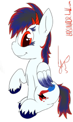 Size: 529x883 | Tagged: safe, artist:magical disaster, oc, oc only, oc:tornado, female, looking at you, sitting, solo, unshorn fetlocks