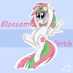 Size: 900x900 | Tagged: safe, artist:silbersternenlicht, character:blossomforth, blushing, female, goggles, solo