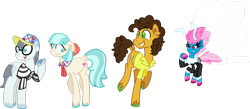Size: 1024x447 | Tagged: safe, artist:starryoak, character:cheese sandwich, character:coco pommel, character:seabreeze, character:silver shill, species:breezies, species:earth pony, species:pony, season 4, clothing, female, hooves, male, simple background, transparent background, unshorn fetlocks