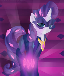 Size: 1690x2000 | Tagged: safe, artist:falleninthedark, character:radiance, character:rarity, episode:power ponies, g4, my little pony: friendship is magic, clothing, costume, female, glow, mask, solo