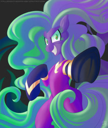 Size: 1690x2000 | Tagged: safe, artist:falleninthedark, character:mane-iac, episode:power ponies, g4, my little pony: friendship is magic, female, looking at you, pointing, smiling, smirk, solo, underhoof