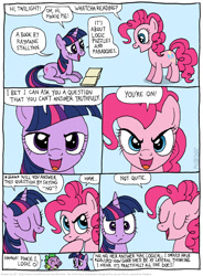 Size: 804x1092 | Tagged: safe, artist:kturtle, character:pinkie pie, character:spike, character:twilight sparkle, comic, logic, pinkie logic