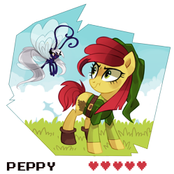 Size: 1176x1182 | Tagged: safe, artist:pepooni, oc, oc only, oc:peppy pines, species:breezies, clothing, link, navi, the legend of zelda