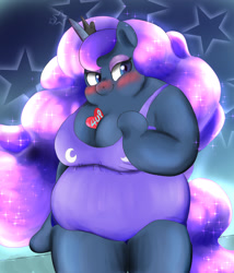 Size: 2365x2766 | Tagged: safe, artist:braffy, character:princess luna, species:anthro, bbw, blushing, breasts, fat, female, obese, princess moonpig, solo