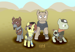 Size: 1152x802 | Tagged: safe, artist:phallen1, borderlands, brick, duckface, lilith, mordecai, ponified, roland