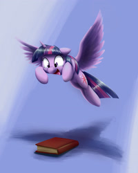 Size: 3287x4111 | Tagged: safe, artist:otakuap, character:twilight sparkle, character:twilight sparkle (alicorn), species:alicorn, species:pony, absurd resolution, adorkable, behaving like a cat, book, cute, dork, excited, eyes on the prize, featured on derpibooru, female, floppy ears, mare, open mouth, paint tool sai, possessive, pounce, shadow, simple background, smiling, solo, spread wings, sweet dreams fuel, that pony sure does love books, twiabetes, wide eyes, wings