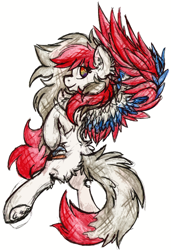 Size: 1064x1556 | Tagged: safe, artist:iroxykun, oc, oc only, oc:wolfstorm, species:pegasus, species:pony, art trade, colored wings, female, mare, multicolored wings, rainbow eyes, wings