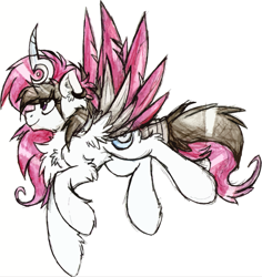 Size: 1283x1357 | Tagged: safe, artist:iroxykun, oc, oc only, oc:cadenske, species:alicorn, species:pony, alicorn oc, art trade, colored wings, colored wingtips, cutie mark, female, horn, mare, multicolored hair, solo, wings