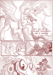 Size: 850x1202 | Tagged: safe, artist:stepandy, character:discord, character:princess celestia, character:princess luna, comic:mark of chaos, comic, hoof tickling, questionable series, tickling
