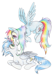 Size: 800x1123 | Tagged: safe, artist:xenon, character:rainbow dash, character:soarin', ship:soarindash, colored pencil drawing, female, male, shipping, straight, traditional art