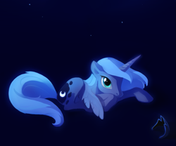 Size: 771x641 | Tagged: dead source, safe, artist:tomatocoup, character:princess luna, species:alicorn, species:pony, black background, female, mare, prone, s1 luna, simple background, solo