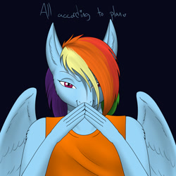 Size: 1000x1000 | Tagged: safe, artist:lesang, character:rainbow dash, species:anthro, ask murdershy, gendo pose, tumblr