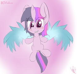 Size: 1422x1364 | Tagged: safe, artist:magical disaster, character:twilight sparkle, character:twilight sparkle (alicorn), species:alicorn, species:pony, 30 minute art challenge, blushing, chibi, cold blooded twilight, female, flying, mare, smiling, solo