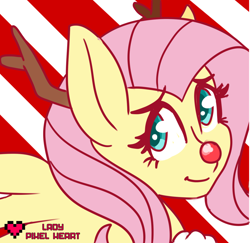 Size: 1280x1243 | Tagged: safe, artist:ladypixelheart, part of a set, character:fluttershy, antlers, christmas, female, icon, red nose, solo
