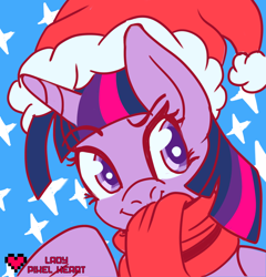 Size: 1280x1331 | Tagged: safe, artist:ladypixelheart, part of a set, character:twilight sparkle, character:twilight sparkle (alicorn), species:alicorn, species:pony, christmas, clothing, female, hat, icon, mare, santa hat, scarf, solo