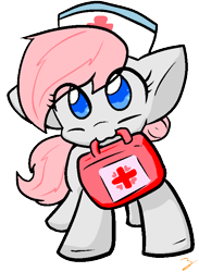 Size: 566x775 | Tagged: safe, artist:zutcha, character:nurse redheart, species:earth pony, species:pony, cute, female, first aid kit, heartabetes, holding, mouth hold, simple background, solo, transparent background