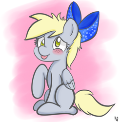 Size: 900x900 | Tagged: safe, artist:datahmedz, character:derpy hooves, species:pegasus, species:pony, blushing, bow, female, foal, mare
