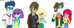 Size: 1450x551 | Tagged: safe, artist:asika-aida, character:curly winds, character:derpy hooves, character:doctor whooves, character:scott green, character:time turner, equestria girls:rainbow rocks, g4, my little pony: equestria girls, my little pony:equestria girls, background human, blueberry pie, curly winds, raspberry fluff, scott green, simple background, the muffins, transparent background, vector