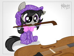 Size: 2400x1800 | Tagged: safe, artist:killryde, character:octavia melody, species:earth pony, species:pony, g4, cello, clothing, cute, female, filly, footed sleeper, hnnng, musical instrument, pajamas, solo, tavibetes
