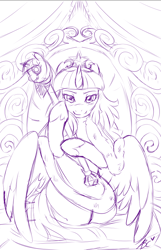 Size: 504x781 | Tagged: safe, artist:mlpfwb, character:twilight sparkle, character:twilight sparkle (alicorn), species:alicorn, species:pony, female, mare, monochrome, sketch, solo, twilight scepter