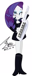 Size: 900x2077 | Tagged: safe, artist:bluse, character:rarity, lil-miss rarity, my little pony:equestria girls, background removed, belly button, eye scar, female, keytar, looking at you, metal, midriff, musical instrument, scar, show accurate, signature, simple background, solo, white background