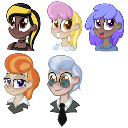 Size: 3600x3600 | Tagged: safe, artist:thecheeseburger, character:blueberry punch, character:midnight strike, character:peppermint crunch, species:human, background pony, cloud showers, excited, happy, humanized, lady justice, smiling, swift justice, tall order, unbrella drops, yay