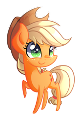 Size: 1035x1521 | Tagged: safe, artist:drawntildawn, character:applejack, species:earth pony, species:pony, applejack's hat, chibi, clothing, cowboy hat, female, hat, mare, simple background, solo, transparent background, watermark