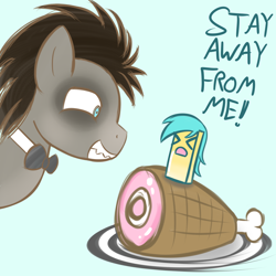 Size: 1280x1280 | Tagged: safe, artist:datahmedz, character:doctor whooves, character:time turner, ask discorded whooves, butter, discord whooves, food, ham, meat, raidrops, raindropsanswers, that pony sure does love butter