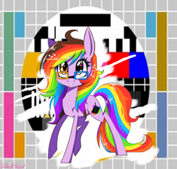 Size: 1000x950 | Tagged: safe, artist:silbersternenlicht, oc, oc only, oc:rainbow screen, species:earth pony, species:pony, glasses, multicolored hair, rainbow hair, solo, test card