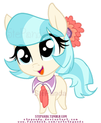 Size: 400x483 | Tagged: safe, artist:stepandy, character:coco pommel, chibi, cocobetes, cute, female, open mouth, simple background, solo, transparent background, watermark