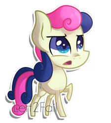Size: 1565x1738 | Tagged: safe, artist:drawntildawn, character:bon bon, character:sweetie drops, species:earth pony, species:pony, bon bon is not amused, chibi, female, raised hoof, simple background, solo, transparent background, unamused, watermark