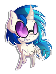 Size: 1350x1774 | Tagged: safe, artist:drawntildawn, character:dj pon-3, character:vinyl scratch, species:pony, species:unicorn, chibi, curved horn, female, glasses, grin, simple background, smiling, solo, transparent background, watermark
