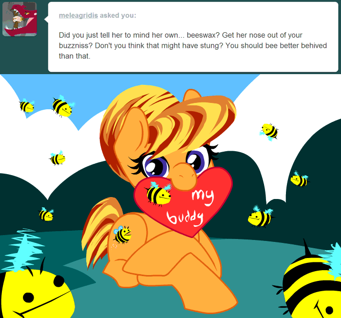 Size: 700x652 | Tagged: safe, artist:peachiekeenie, character:bumblesweet, character:honeybuzz, ask plumsweet, ambiguous gender, animated, ask, bee, heart, mouth hold, solo, tumblr