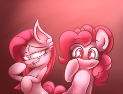 Size: 2600x2000 | Tagged: safe, artist:heavymetalbronyyeah, artist:neoncel, character:pinkamena diane pie, character:pinkie pie, cute, duality, looking at you, ponidox, self ponidox, silly, tongue out