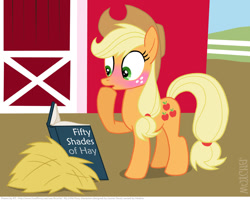 Size: 1043x835 | Tagged: safe, artist:kturtle, character:applejack, 50 shades of hay, comic, fifty shades of grey, parody