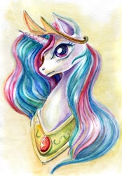 Size: 625x897 | Tagged: safe, artist:maytee, character:princess celestia, species:alicorn, species:pony, bust, female, portrait, solo, traditional art