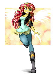 Size: 2200x3000 | Tagged: safe, artist:ponut_joe, character:sunset shimmer, episode:my past is not today, g4, my little pony: equestria girls, my little pony:equestria girls, abstract background, beautiful, clothing, cute, female, full body, grin, shimmerbetes, smiling, solo, sunset phoenix, wings