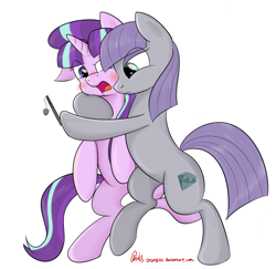 Size: 2629x2557 | Tagged: safe, artist:orang111, character:maud pie, character:starlight glimmer, episode:the cutie map, g4, my little pony: friendship is magic, blushing, duo, hilarious in hindsight, hug, phone, self shot, selfie, starmaud, wrong cutie mark