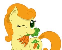 Size: 500x401 | Tagged: safe, artist:phoenixswift, character:carrot top, character:golden harvest, species:earth pony, species:pony, carrot, cute, cutie top, female, solo, wink