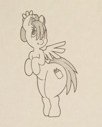 Size: 1032x1280 | Tagged: safe, artist:zacharyisaacs, oc, oc only, oc:feather fry, species:pegasus, species:pony, explicit source, hair bun, monochrome, solo, traditional art