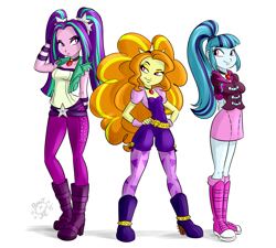 Size: 2000x1800 | Tagged: source needed, safe, artist:ponut_joe, character:adagio dazzle, character:aria blaze, character:sonata dusk, my little pony:equestria girls, bedroom eyes, breasts, busty aria blaze, busty sonata dusk, delicious flat chest, female, flatdagio dazzle, frown, gem, height difference, raised eyebrow, short, siren gem, size difference, smiling, smirk, the dazzlings