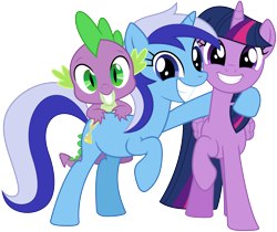 Size: 3329x2796 | Tagged: safe, artist:bluemeganium, character:minuette, character:spike, character:twilight sparkle, character:twilight sparkle (alicorn), species:alicorn, species:pony, episode:amending fences, g4, my little pony: friendship is magic, female, hug, mare, simple background, smiling, transparent background, vector