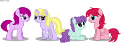Size: 1478x540 | Tagged: safe, artist:asika-aida, character:fuchsia blush, character:lavender lace, equestria girls:rainbow rocks, g4, my little pony: equestria girls, my little pony:equestria girls, background human, blueberry pie, equestria girls ponified, ponified, raspberry fluff, simple background, transparent background, vector