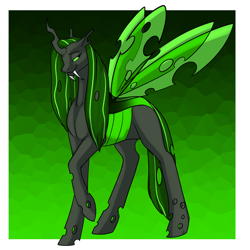 Size: 1000x1000 | Tagged: safe, artist:foxenawolf, oc, oc only, oc:queen dianthia, species:changeling, fanfic:a different perspective, changeling queen, changeling queen oc, changeling royalty, fanfic art, female, green changeling, royal changeling, solo