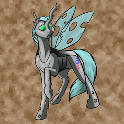 Size: 1000x1000 | Tagged: safe, artist:foxenawolf, oc, oc only, oc:free agent, species:changeling, fanfic:a different perspective, changeling queen, changeling queen oc, changeling royalty, cutie mark, fanfic art, female, solo, transgender, white changeling