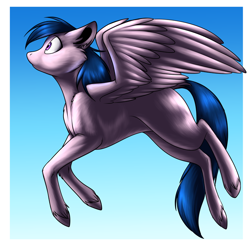 Size: 700x700 | Tagged: safe, artist:foxenawolf, oc, oc only, oc:airbrush, species:pegasus, species:pony, gradient background, solo, unshorn fetlocks, white coat