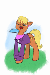 Size: 1187x1772 | Tagged: safe, artist:trickydick, character:ms. harshwhinny, behaving like a dog, female, frisbee, ponified animal photo, solo, unprofessional