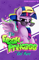 Size: 556x859 | Tagged: safe, artist:pepooni, character:twilight sparkle, character:twilight sparkle (alicorn), species:alicorn, species:pony, backwards ballcap, baseball cap, cap, clothing, cropped, crossover, female, hat, hilarious in hindsight, mare, solo, sunglasses, the fresh prince of bel-air, will smith