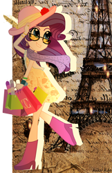 Size: 3379x5214 | Tagged: safe, artist:asika-aida, character:rarity, my little pony:equestria girls, bag, clothing, eiffel tower, female, glasses, hat, solo